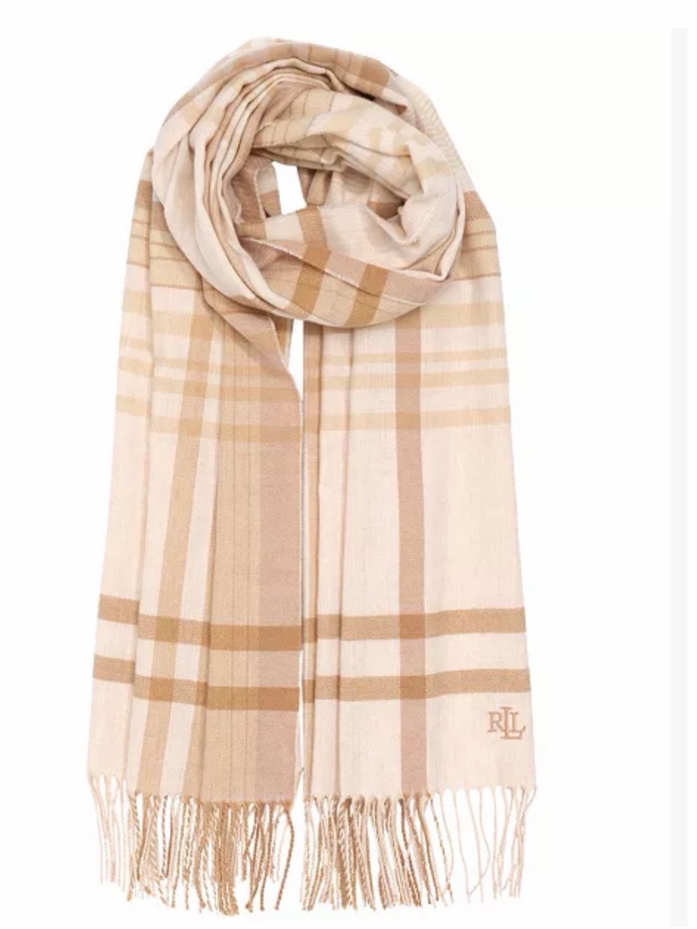Ralph Lauren Blush and Camel Logo Fringe Scarf - Picture 2 of 5